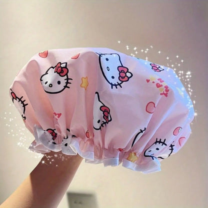 SANRIO 1pc/2pcs Double Layer Shower Cap- PVC Material, Cute Print Design, Suitable For Bathroom, Kitchen And Travel, Perfect Gift Hair Accessory For Birthday, Party, Christmas
