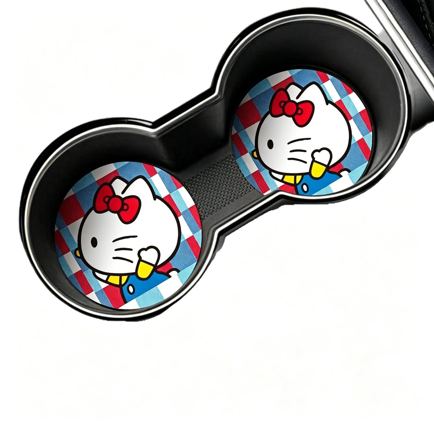 SANRIO 2Pcs Hello Kitty Side Profile Car Coaster: Cute Cartoon Non-Slip Insulated Coaster For Car Cup Holder- For Car- Made Of PU Leather, Ideal Holiday Gift For Family, Friends And Girlfriend