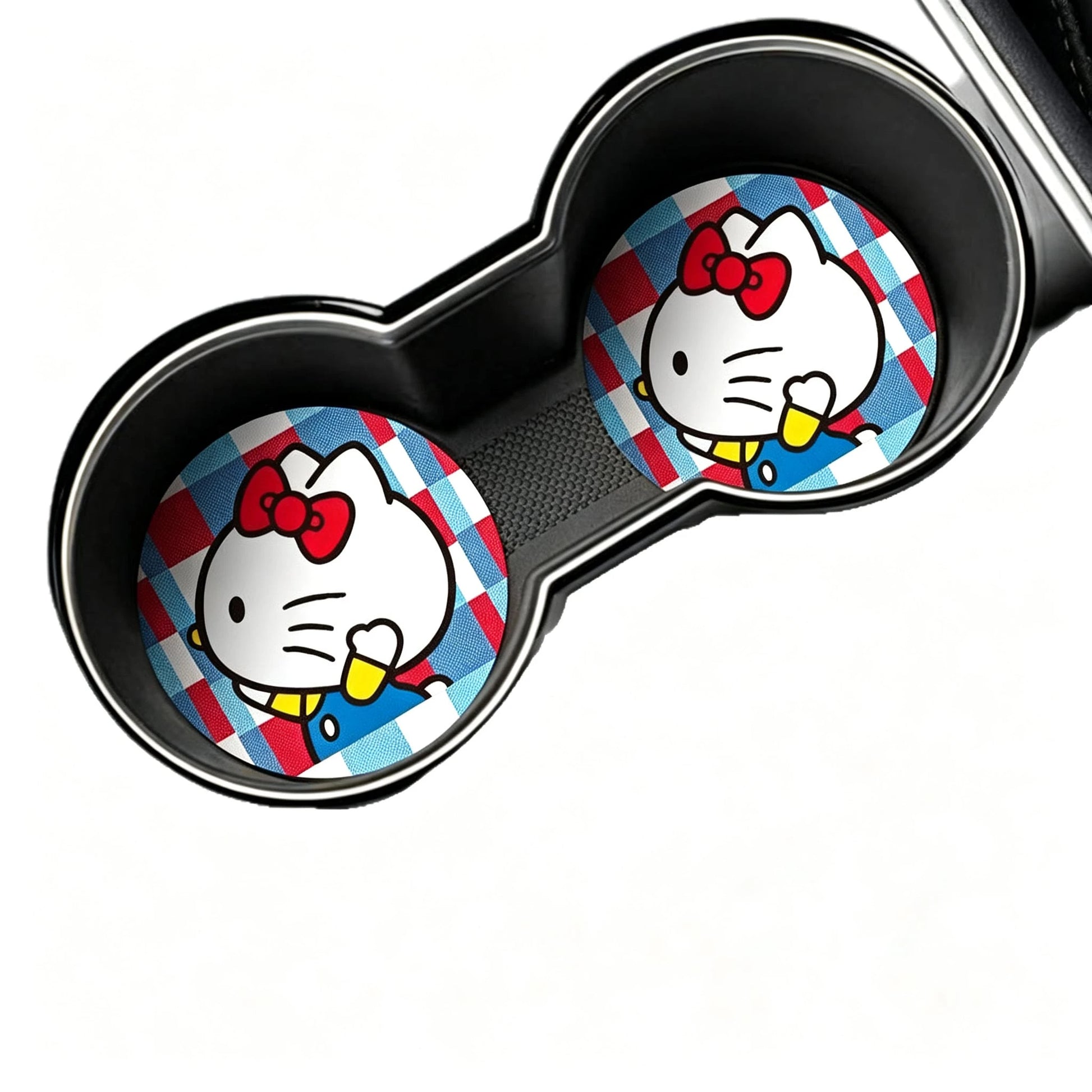 SANRIO 2Pcs Hello Kitty Side Profile Car Coaster: Cute Cartoon Non-Slip Insulated Coaster For Car Cup Holder- For Car- Made Of PU Leather, Ideal Holiday Gift For Family, Friends And Girlfriend