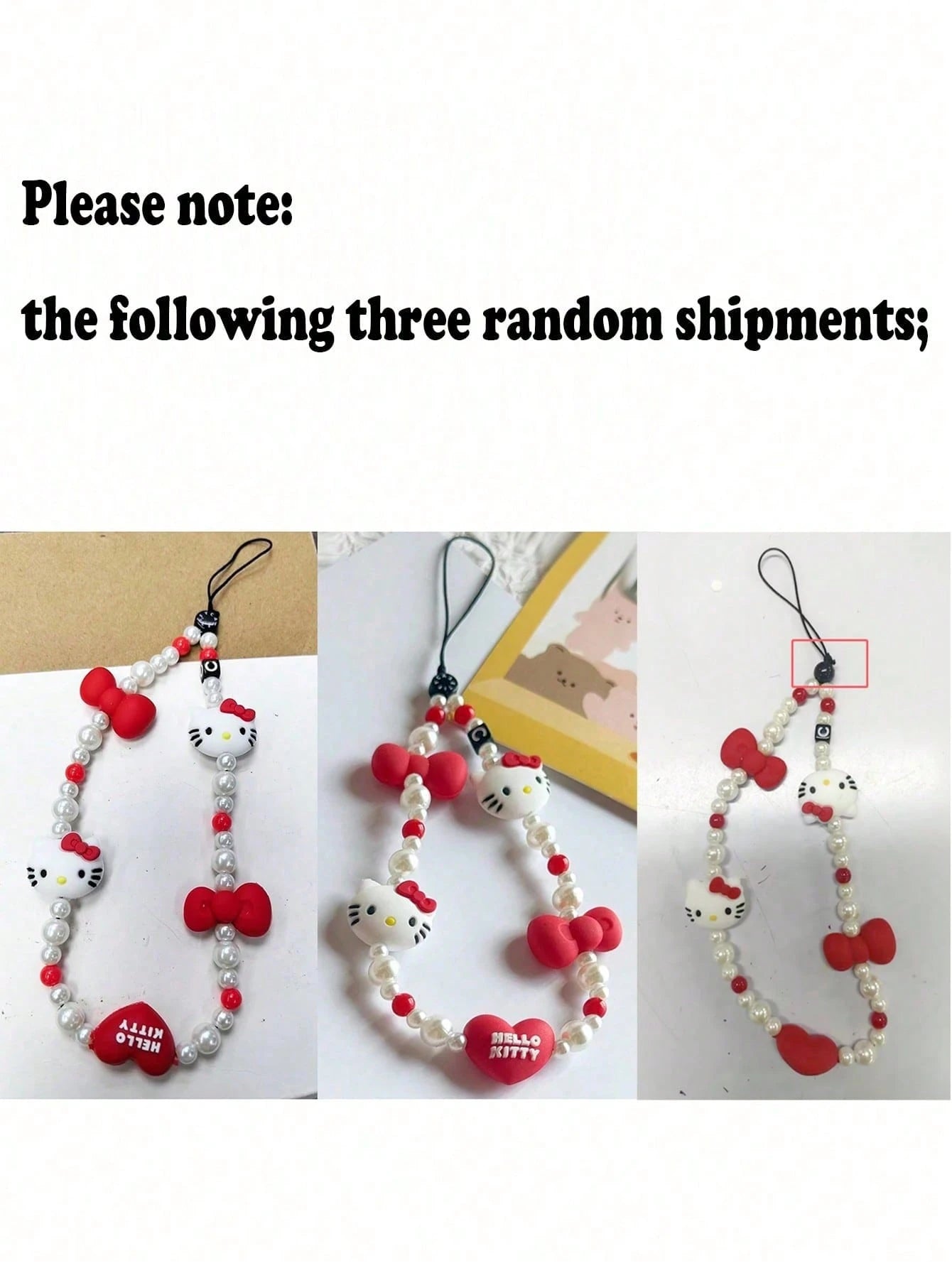 Sanrio HelloKitty Beaded Lanyard And Wrist Strap Set, Polyamide Faux Pearl Keychain And Phone Charm Accessory Pack