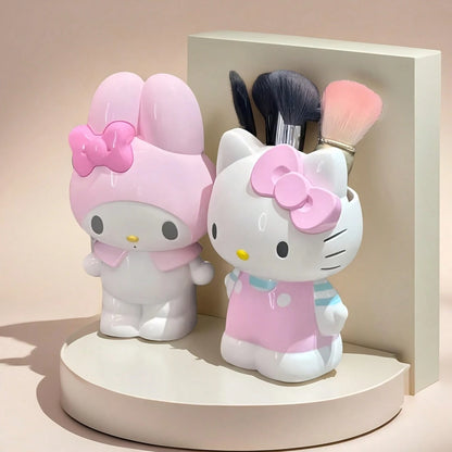 SANRIO Large Capacity 15-Slot Makeup Brush Holder, Featuring Hello Kitty And Melody Patterns, Cute Desktop Storage For Girls And Students, Perfect Gift!