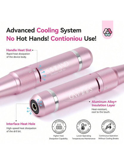 SAVILAND Professional Nail Drill 40000 RPM: Portable Diamond Nail Drill Kit Rechargeable 4000 MAh Electric Nail File For Thick Acrylic Nails With Ceramic Nail Drill Bits Sanding Bands Nail Tech Salon