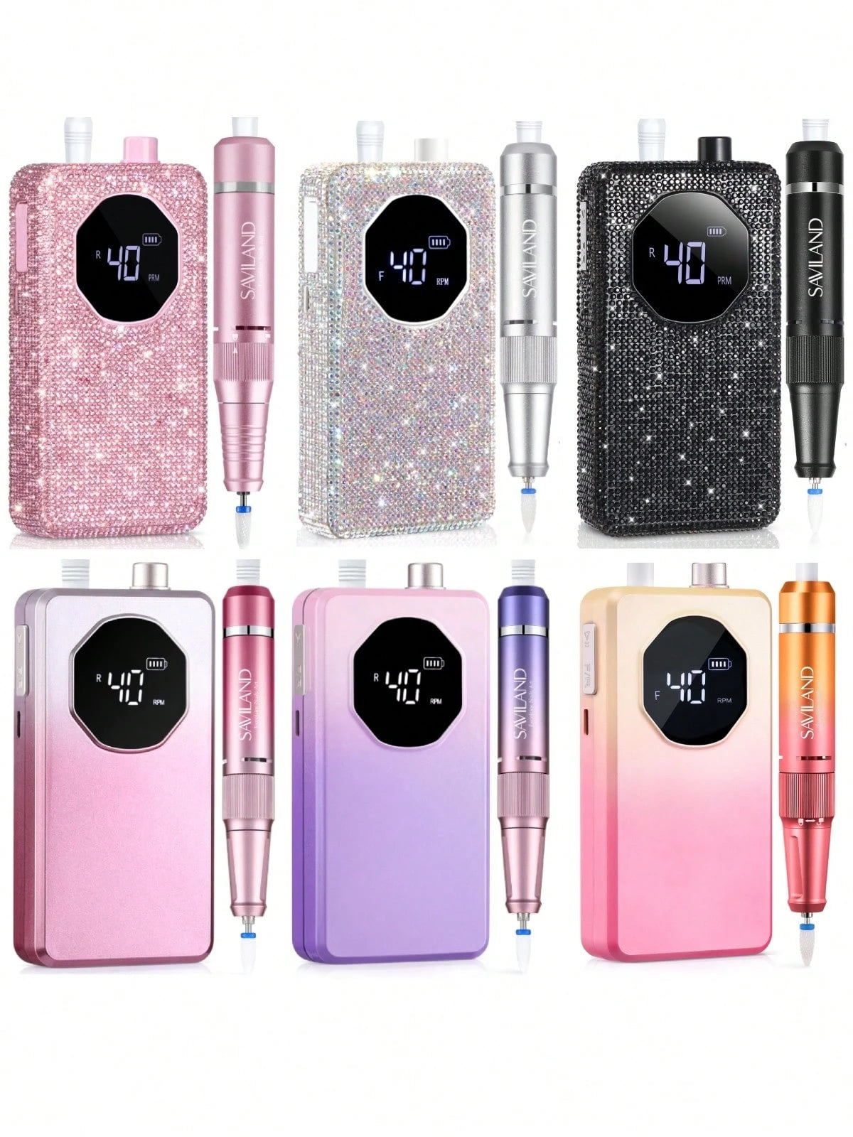 SAVILAND Professional Nail Drill 40000 RPM: Portable Diamond Nail Drill Kit Rechargeable 4000 MAh Electric Nail File For Thick Acrylic Nails With Ceramic Nail Drill Bits Sanding Bands Nail Tech Salon