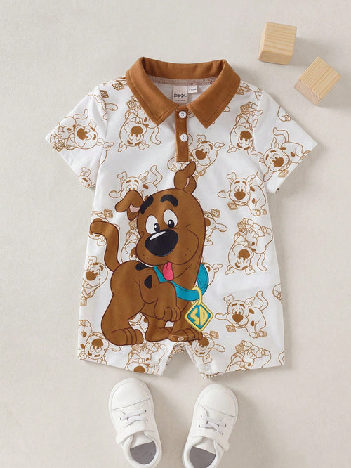 SCOOBY-DOO X Baby Boy Cartoon Print Short Sleeve Polo Collar Romper