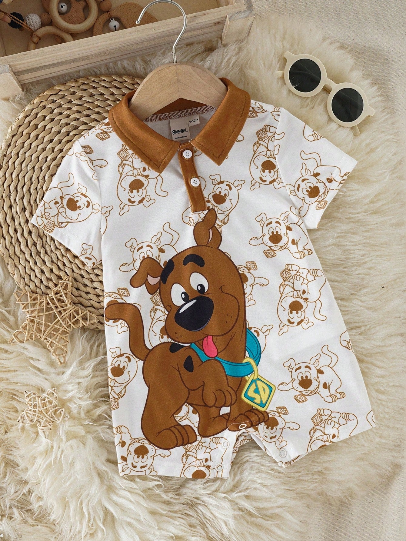 SCOOBY-DOO X Baby Boy Cartoon Print Short Sleeve Polo Collar Romper