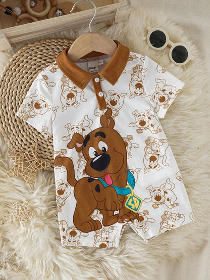 SCOOBY-DOO X Baby Boy Cartoon Print Short Sleeve Polo Collar Romper