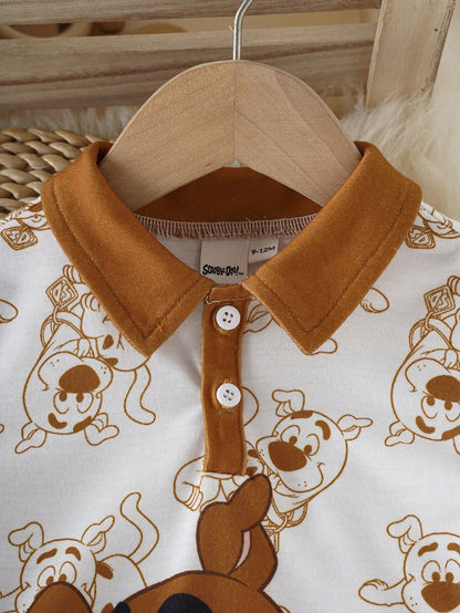 SCOOBY-DOO X Baby Boy Cartoon Print Short Sleeve Polo Collar Romper