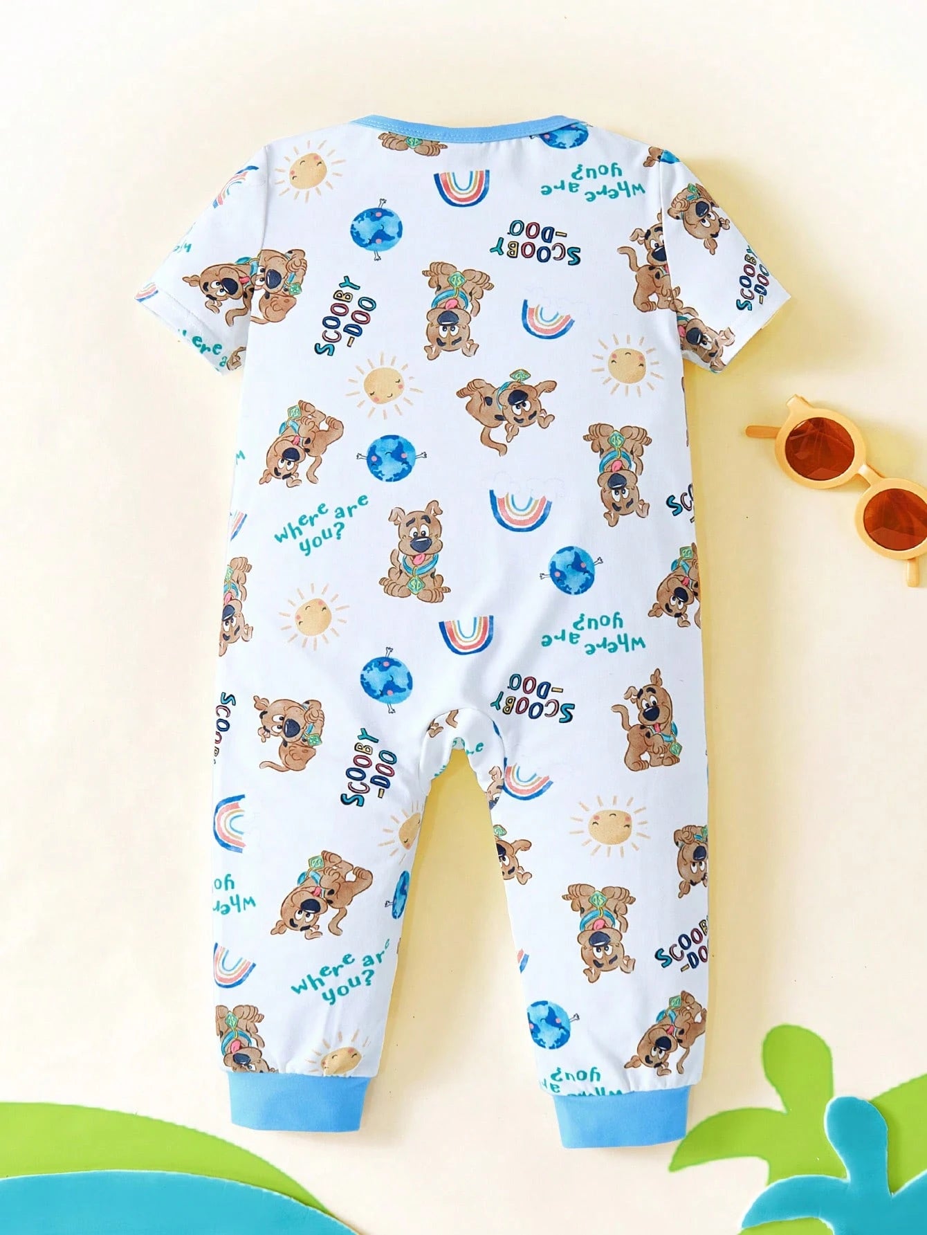 SCOOBY-DOO X Baby Boy Cute Cartoon Blue And White Casual Short Sleeve Jumpsuit Pajama