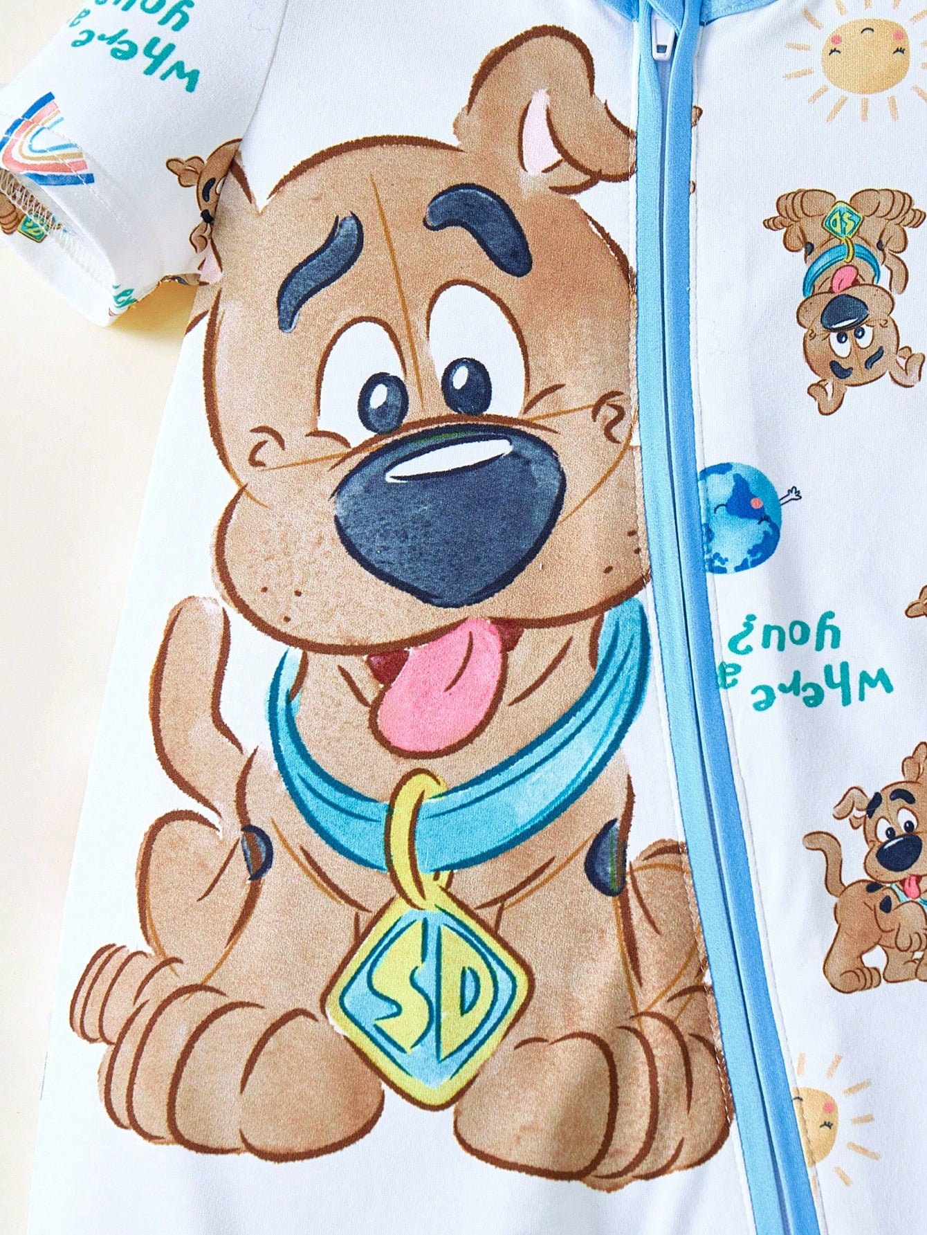 SCOOBY-DOO X Baby Boy Cute Cartoon Blue And White Casual Short Sleeve Jumpsuit Pajama