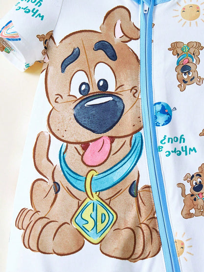 SCOOBY-DOO X Baby Boy Cute Cartoon Blue And White Casual Short Sleeve Jumpsuit Pajama