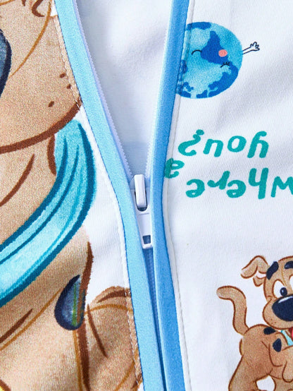 SCOOBY-DOO X Baby Boy Cute Cartoon Blue And White Casual Short Sleeve Jumpsuit Pajama