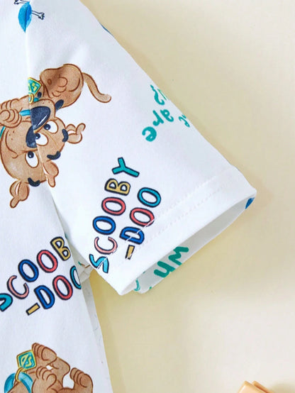 SCOOBY-DOO X Baby Boy Cute Cartoon Blue And White Casual Short Sleeve Jumpsuit Pajama