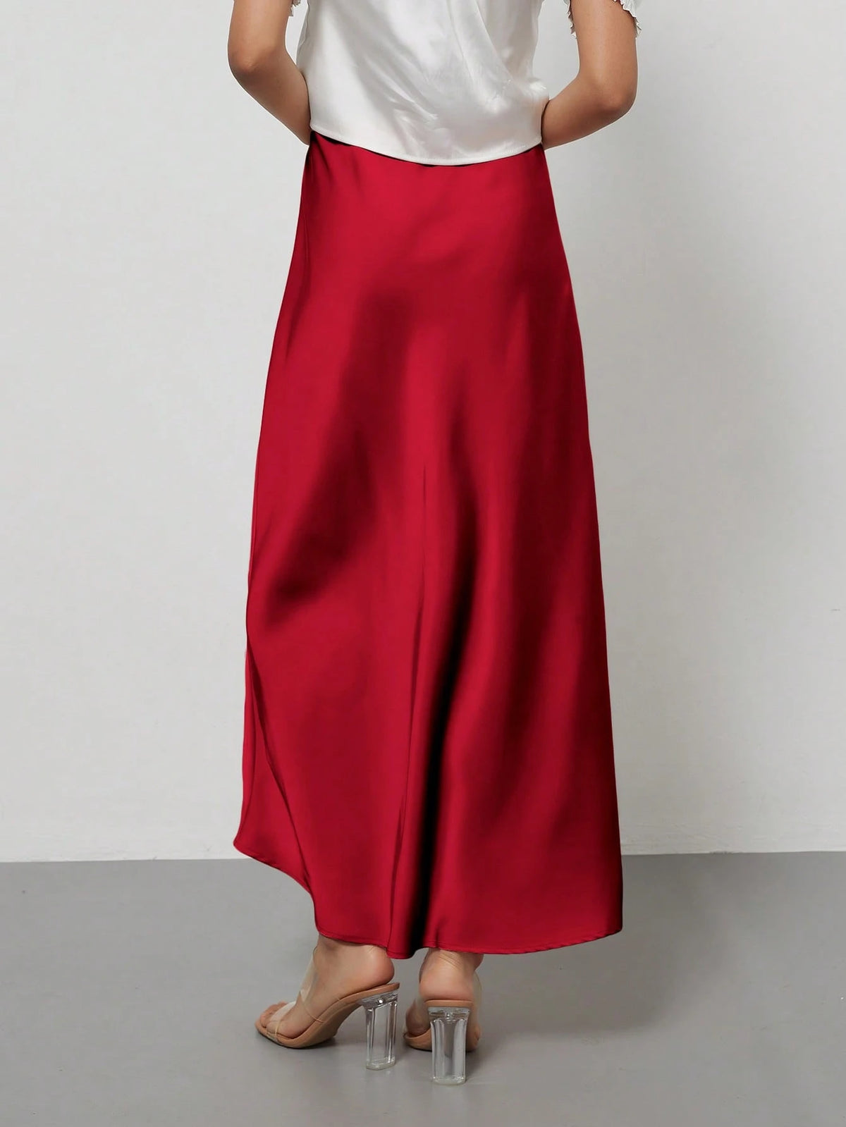 Se-Helo Fashion Women's Elastic Satin Texture Satin Maxi Skirt- Red Spring