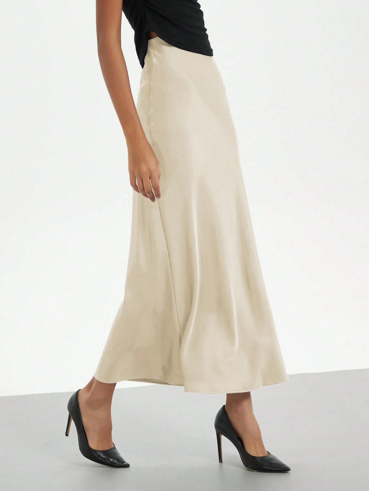 Se-Helo Fashion Women's Elastic Satin Texture Satin Maxi Skirt- Red Spring
