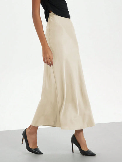 Se-Helo Fashion Women's Elastic Satin Texture Satin Maxi Skirt- Red Spring