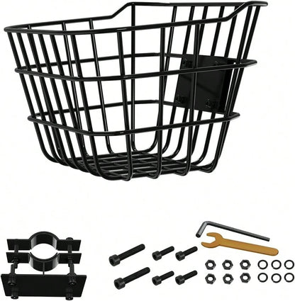Secure Front Bike Basket For Scooters- Metal Bicycle Basket With Sturdy Wire Design, Non-Sagging Bracket, Rust-Resistant Zinc Alloy, Easy Installation Kit Included