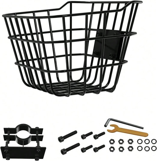 Secure Front Bike Basket For Scooters- Metal Bicycle Basket With Sturdy Wire Design, Non-Sagging Bracket, Rust-Resistant Zinc Alloy, Easy Installation Kit Included