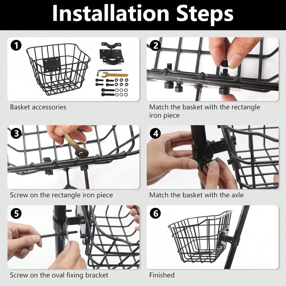 Secure Front Bike Basket For Scooters- Metal Bicycle Basket With Sturdy Wire Design, Non-Sagging Bracket, Rust-Resistant Zinc Alloy, Easy Installation Kit Included