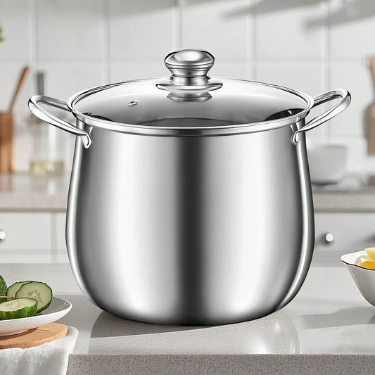 Senmeo 1Pc Non-Stick Stainless Steel Soup Pot(With Lid/Double Handles) For Soup/Stew/Noodles|Silver