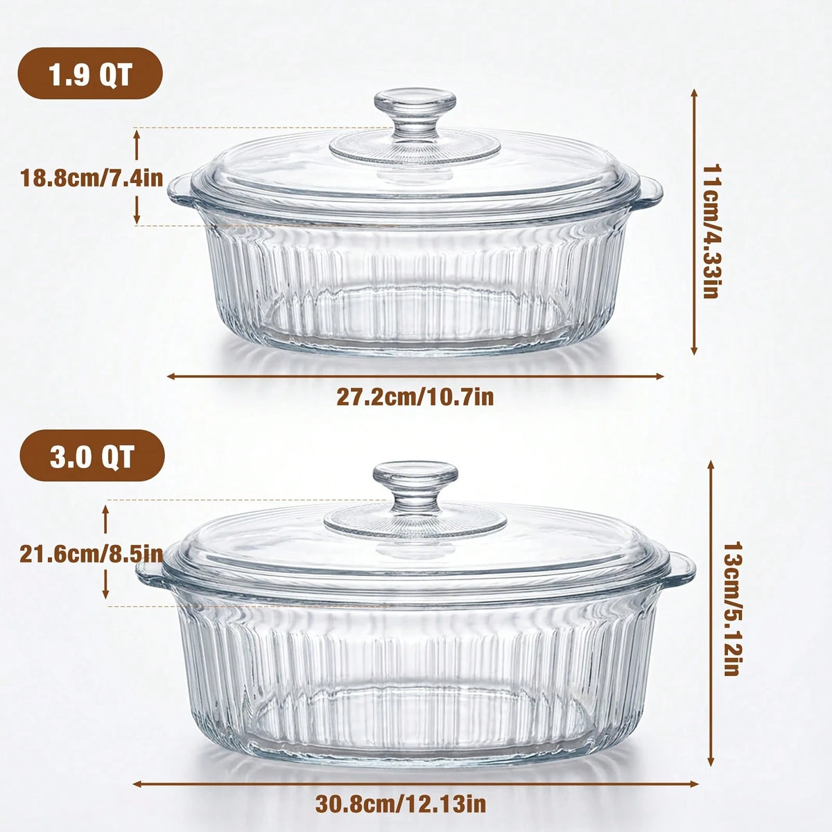 Senmeo Multi-Functional Glass Casserole Dish With Lid, High Borosilicate Glass, Oven & Microwave, Ideal For Baking, Prepping & Serving