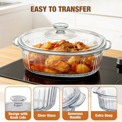 Senmeo Multi-Functional Glass Casserole Dish With Lid, High Borosilicate Glass, Oven & Microwave, Ideal For Baking, Prepping & Serving