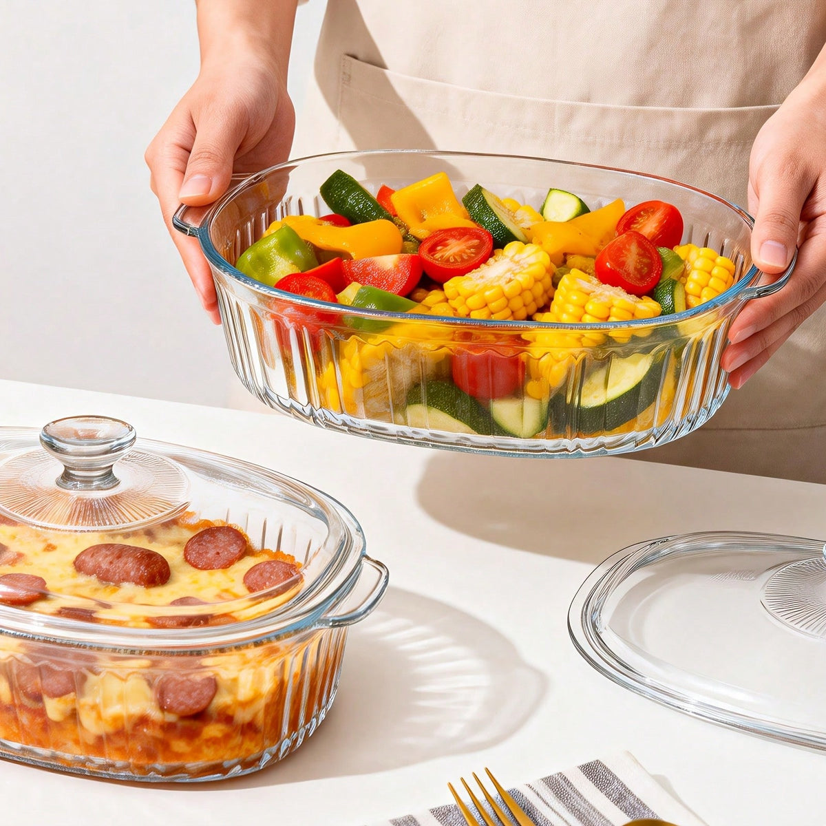 Senmeo Multi-Functional Glass Casserole Dish With Lid, High Borosilicate Glass, Oven & Microwave, Ideal For Baking, Prepping & Serving