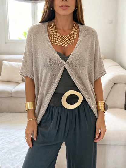 SEREN Women's Summer Sheer Knit Shawl Cover Up, Tie Front Batwing Sleeve Loose Cover-Up, Bohemian Style Beach Vacation Lightweight Shawl Kimono Jacket