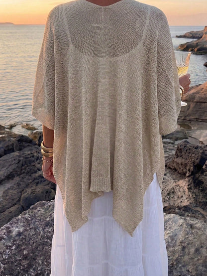SEREN Women's Summer Sheer Knit Shawl Cover Up, Tie Front Batwing Sleeve Loose Cover-Up, Bohemian Style Beach Vacation Lightweight Shawl Kimono Jacket