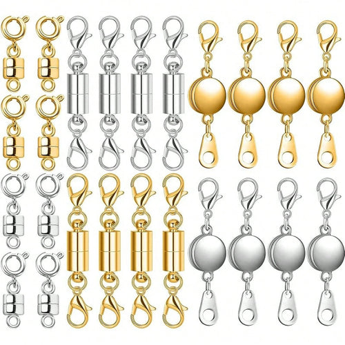 Set Of 24 Magnetic Necklace Fasteners In 3 Designs, Including Round, Cylindrical, And Tubular Styles.These Magnetic Clasps Serve As Connectors And Locking Mechanisms For Bracelet Extensions, Suitable