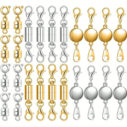Set Of 24 Magnetic Necklace Fasteners In 3 Designs, Including Round, Cylindrical, And Tubular Styles.These Magnetic Clasps Serve As Connectors And Locking Mechanisms For Bracelet Extensions, Suitable
