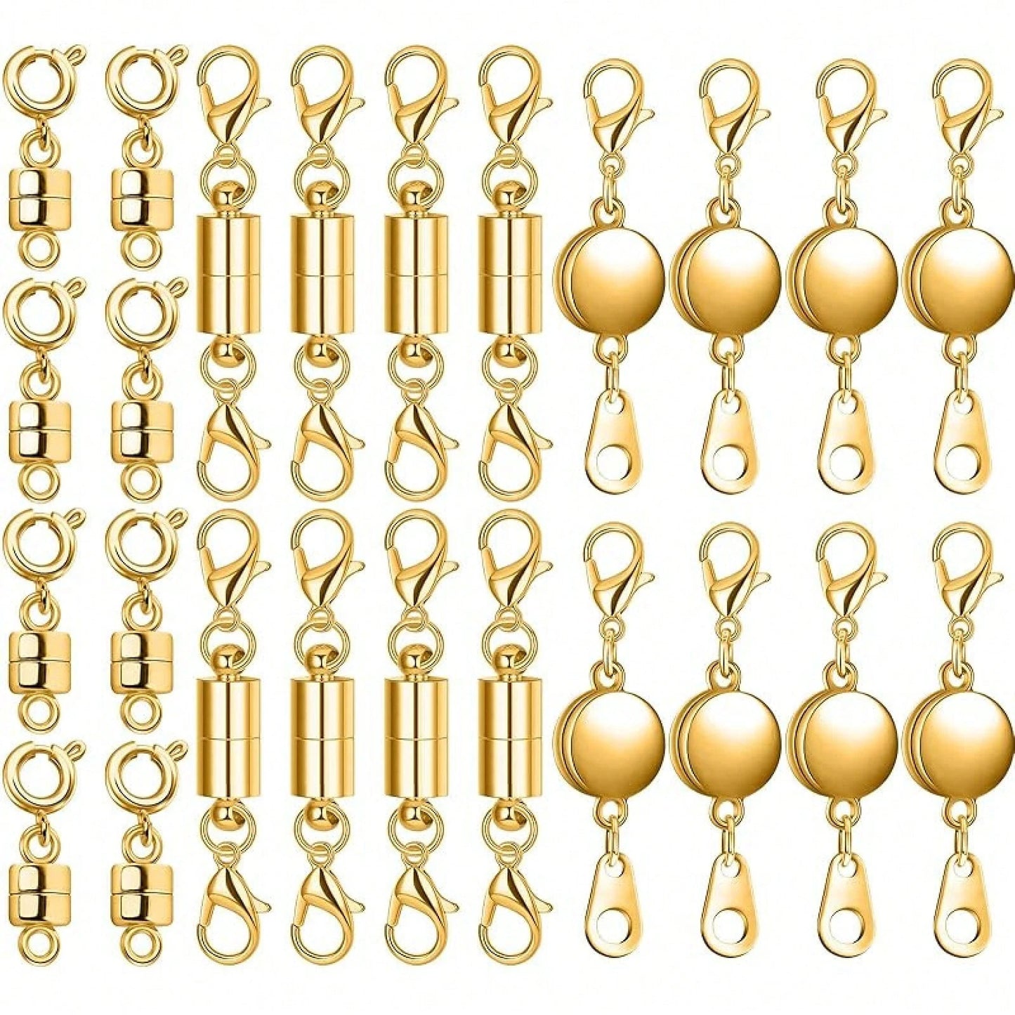Set Of 24 Magnetic Necklace Fasteners In 3 Designs, Including Round, Cylindrical, And Tubular Styles.These Magnetic Clasps Serve As Connectors And Locking Mechanisms For Bracelet Extensions, Suitable