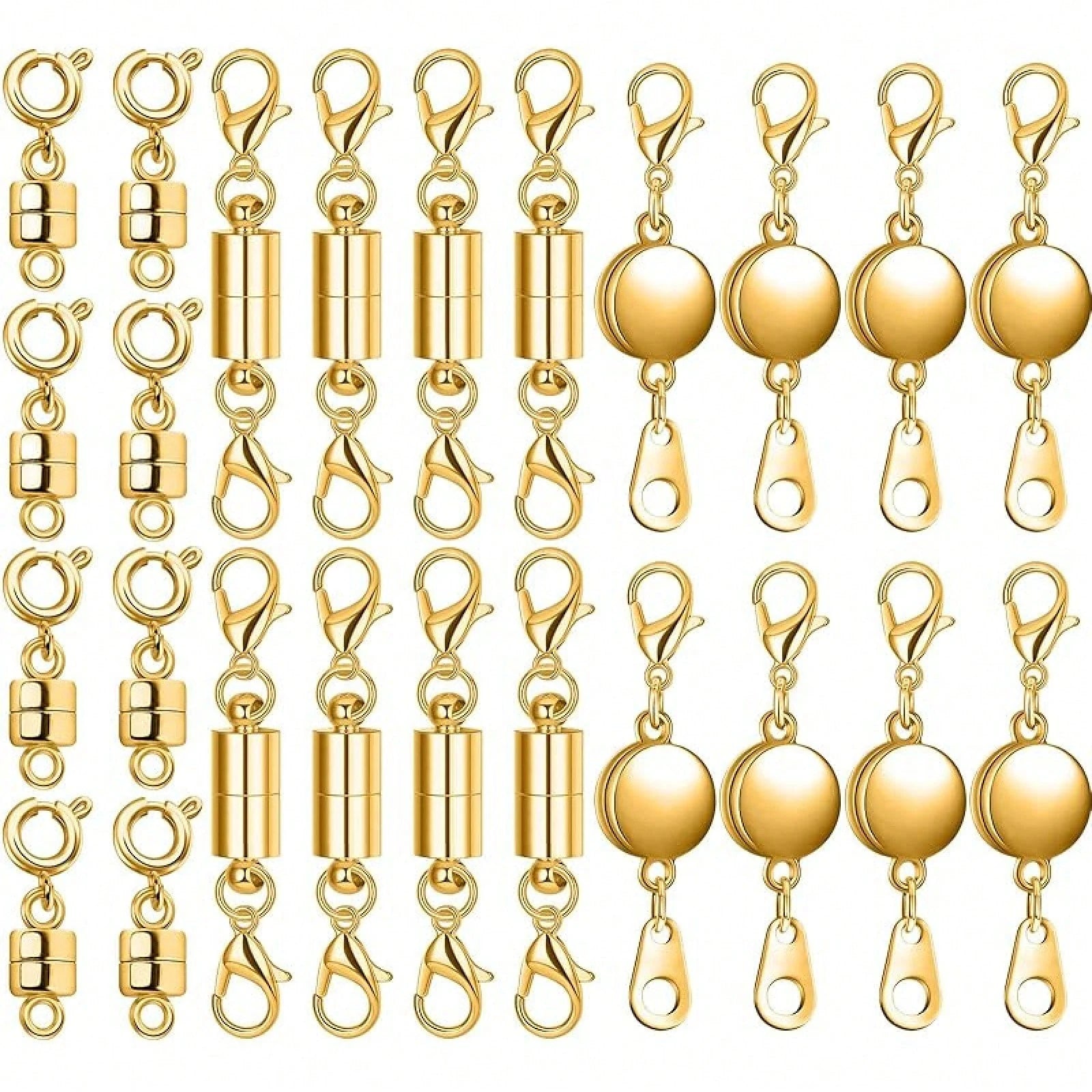 Set Of 24 Magnetic Necklace Fasteners In 3 Designs, Including Round, Cylindrical, And Tubular Styles.These Magnetic Clasps Serve As Connectors And Locking Mechanisms For Bracelet Extensions, Suitable