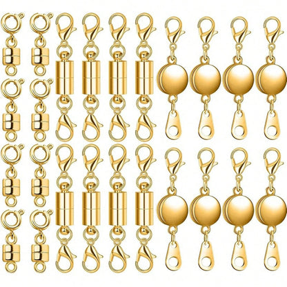 Set Of 24 Magnetic Necklace Fasteners In 3 Designs, Including Round, Cylindrical, And Tubular Styles.These Magnetic Clasps Serve As Connectors And Locking Mechanisms For Bracelet Extensions, Suitable