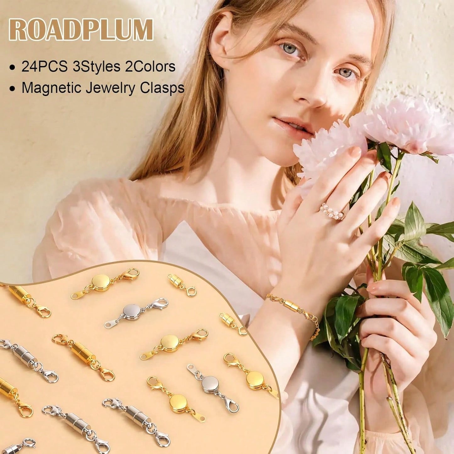 Set Of 24 Magnetic Necklace Fasteners In 3 Designs, Including Round, Cylindrical, And Tubular Styles.These Magnetic Clasps Serve As Connectors And Locking Mechanisms For Bracelet Extensions, Suitable