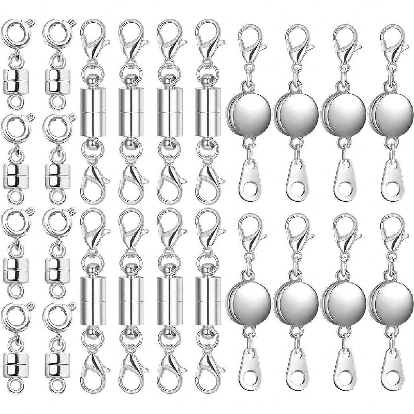 Set Of 24 Magnetic Necklace Fasteners In 3 Designs, Including Round, Cylindrical, And Tubular Styles.These Magnetic Clasps Serve As Connectors And Locking Mechanisms For Bracelet Extensions, Suitable