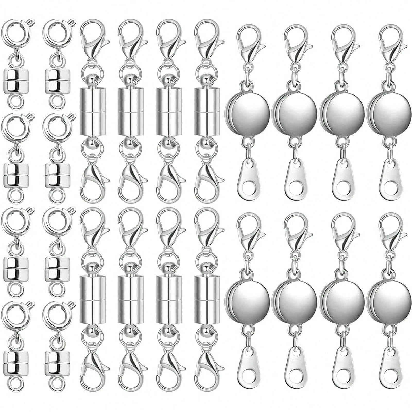 Set Of 24 Magnetic Necklace Fasteners In 3 Designs, Including Round, Cylindrical, And Tubular Styles.These Magnetic Clasps Serve As Connectors And Locking Mechanisms For Bracelet Extensions, Suitable