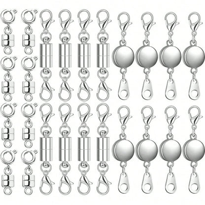 Set Of 24 Magnetic Necklace Fasteners In 3 Designs, Including Round, Cylindrical, And Tubular Styles.These Magnetic Clasps Serve As Connectors And Locking Mechanisms For Bracelet Extensions, Suitable