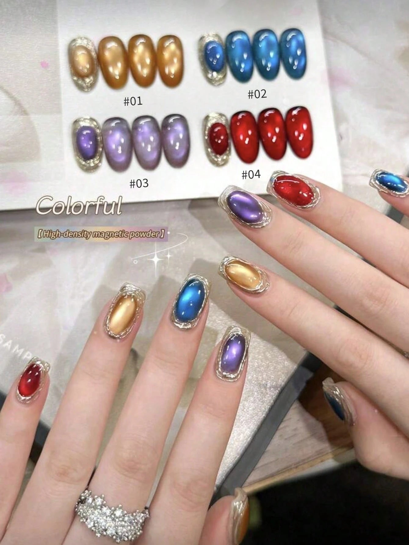 SHANGFEIYA 10ml 4 Colors Glitter Cat Eye Gel Nail Polish Set, Glossy Magnetic Cat Eye Nail Art For Salon And Home DIY Manicure 1pc/4pcs