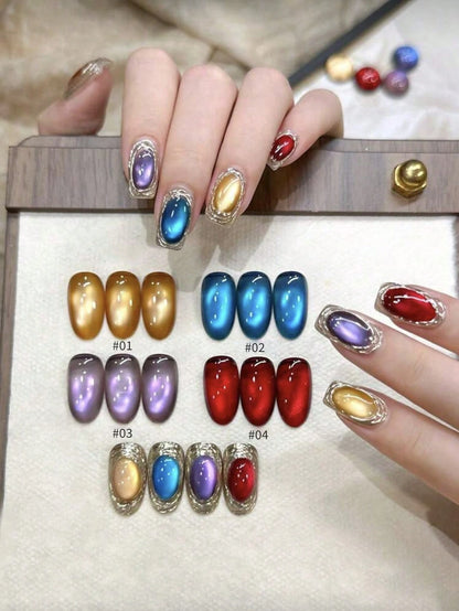 SHANGFEIYA 10ml 4 Colors Glitter Cat Eye Gel Nail Polish Set, Glossy Magnetic Cat Eye Nail Art For Salon And Home DIY Manicure 1pc/4pcs