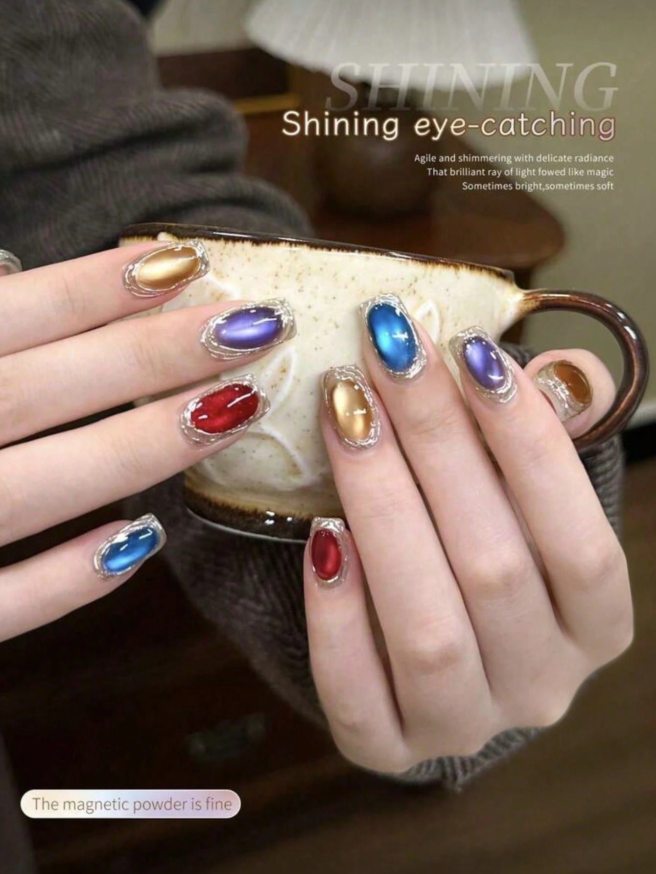 SHANGFEIYA 10ml 4 Colors Glitter Cat Eye Gel Nail Polish Set, Glossy Magnetic Cat Eye Nail Art For Salon And Home DIY Manicure 1pc/4pcs