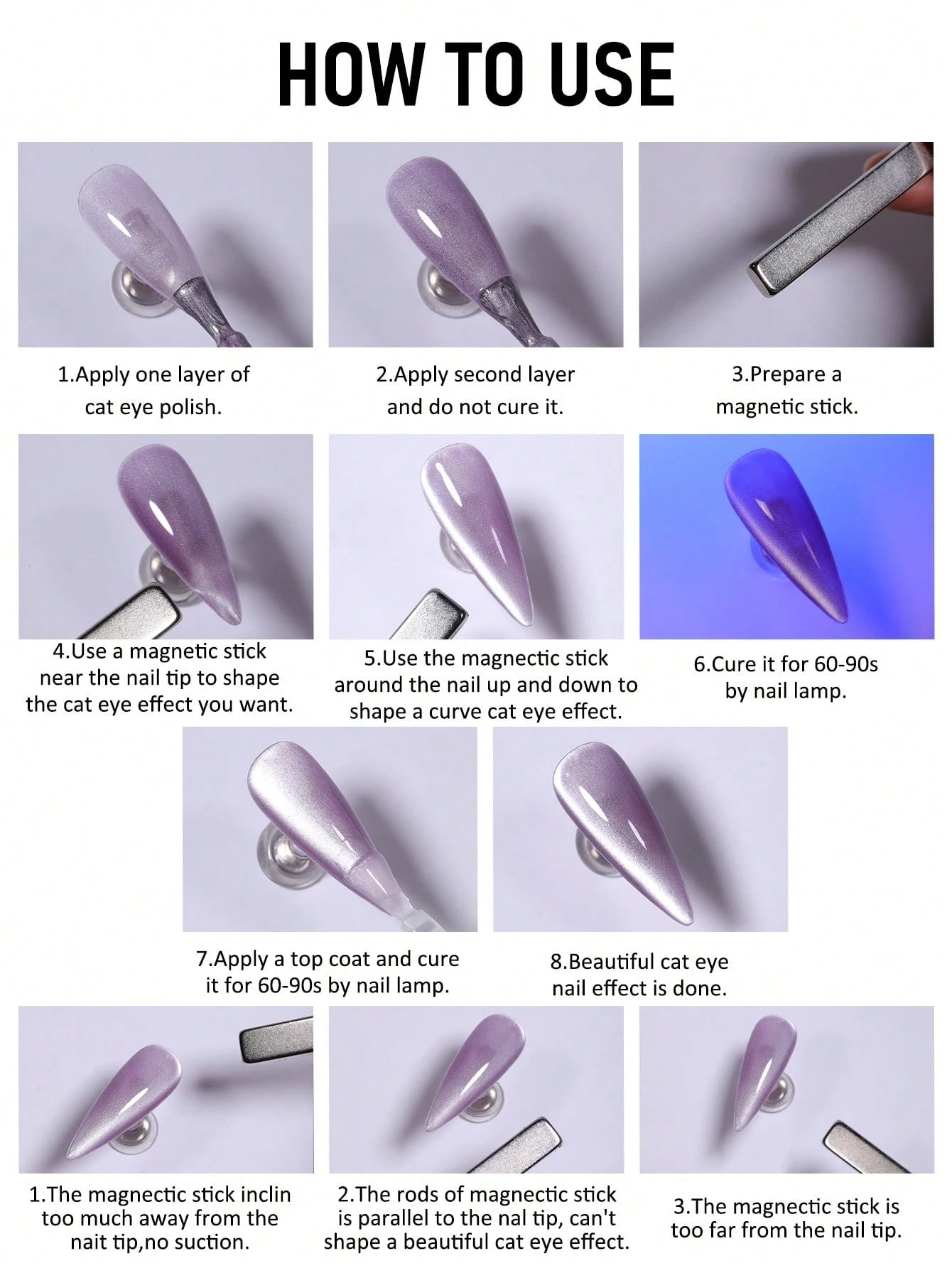 SHANGFEIYA 10ml 4 Colors Glitter Cat Eye Gel Nail Polish Set, Glossy Magnetic Cat Eye Nail Art For Salon And Home DIY Manicure 1pc/4pcs