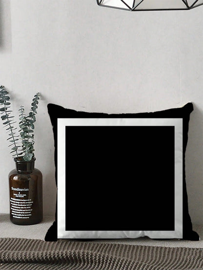 shangxia 2pcs Nordic Black & White Geometric Pattern Pillow Covers- Double-Sided Velvet, Zipper Closure, Machine Washable, 45x45cm, Suitable For Living Room, Sofa, Headboard, Car Etc., Minimalist Dec