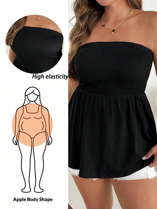 Shapeblank Plus-Size Black Top For Women, Summer Strapless Sleeveless Off-The-Shoulder Tops Clothes Crop Vacation Sexy