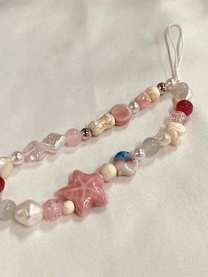 Shell Star Mobile Phone Chain New Mobile Phone Lanyard Ccd Camera Lanyard Female Wrist Pendant Creative High-End Handmade Beads Anti-Fall Chain Net Celebrity Lanyard Personalized Ins Style Pendant Gif