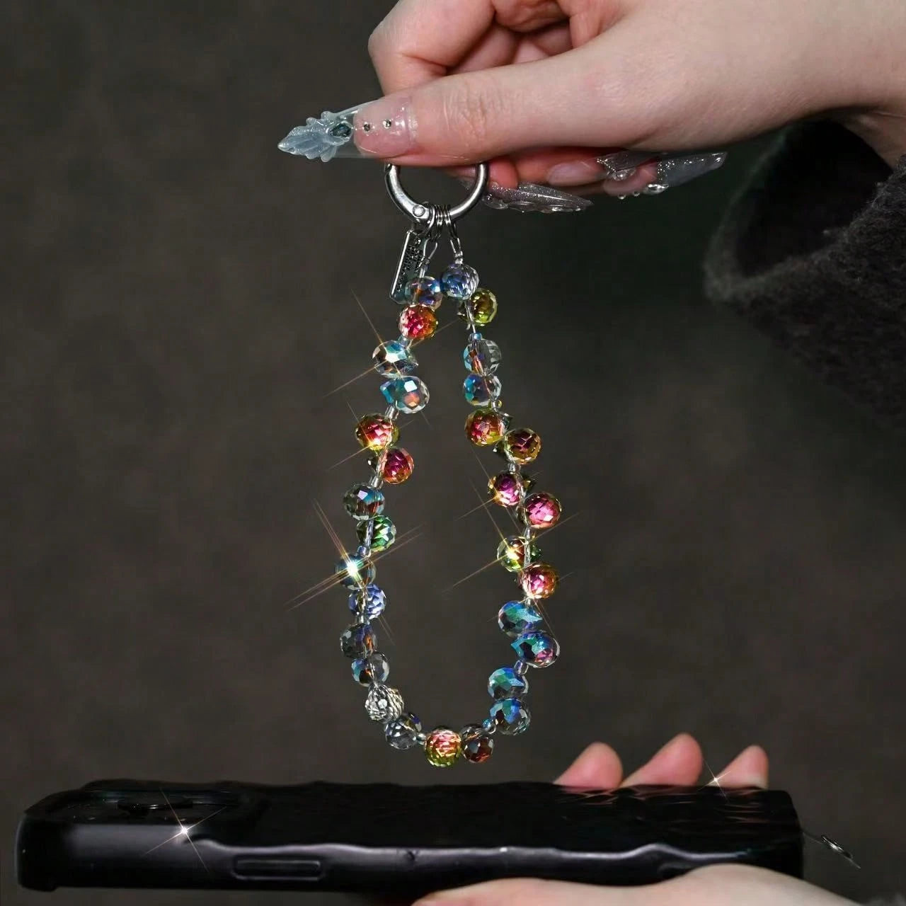 Shiny Crystal Rainbow Phone Lanyard Pendant- Y2K Aesthetic Anti-Lost Wrist Strap Suitable For Phone Case Decoration