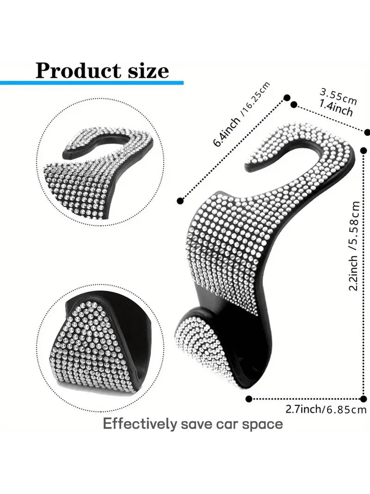 Shiny Rhinestone Car Back Seat Headrest Hook And Car Wallet Holder
