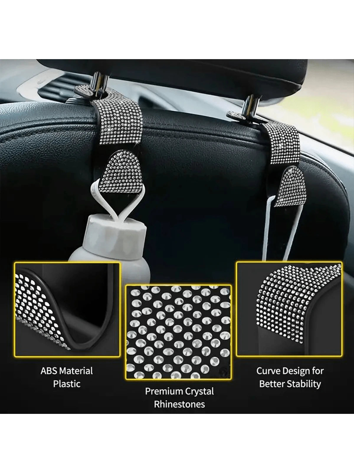 Shiny Rhinestone Car Back Seat Headrest Hook And Car Wallet Holder