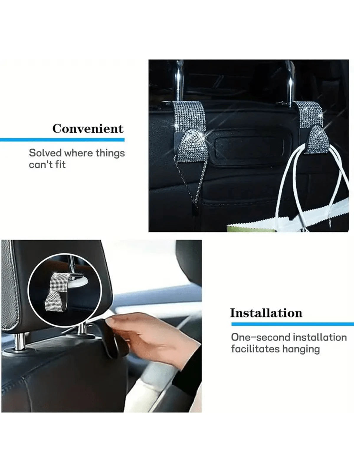 Shiny Rhinestone Car Back Seat Headrest Hook And Car Wallet Holder