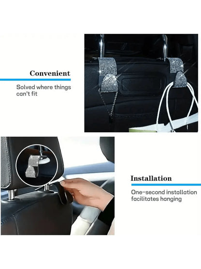 Shiny Rhinestone Car Back Seat Headrest Hook And Car Wallet Holder
