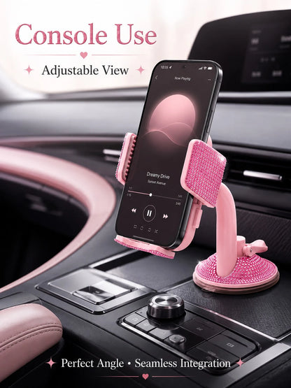 Shiny Rhinestone Car Phone Holder, Suction Cup Base, Multi-Surface Universal Diamond-Studded Phone Stand, Anti-Shake Adjustable Smartphone Mount, Suitable For Car Dashboard, Desk, Bedside Table, Hands